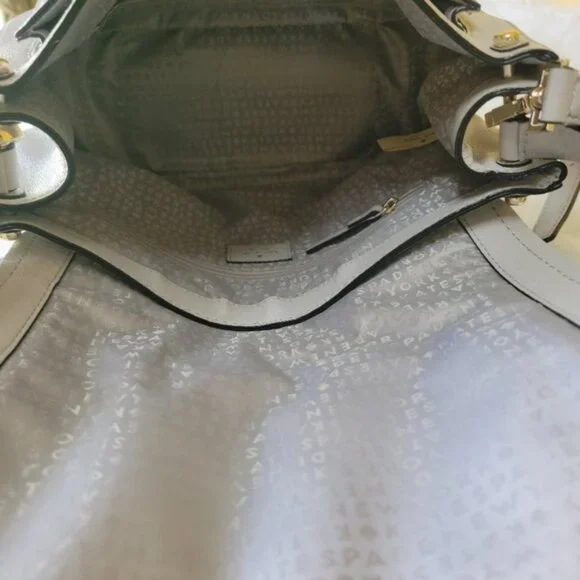 KATE‎ SPADE Light Gray White Leather Top Handle Saddle Convertible Preppy Bag - Picture 6 of 12